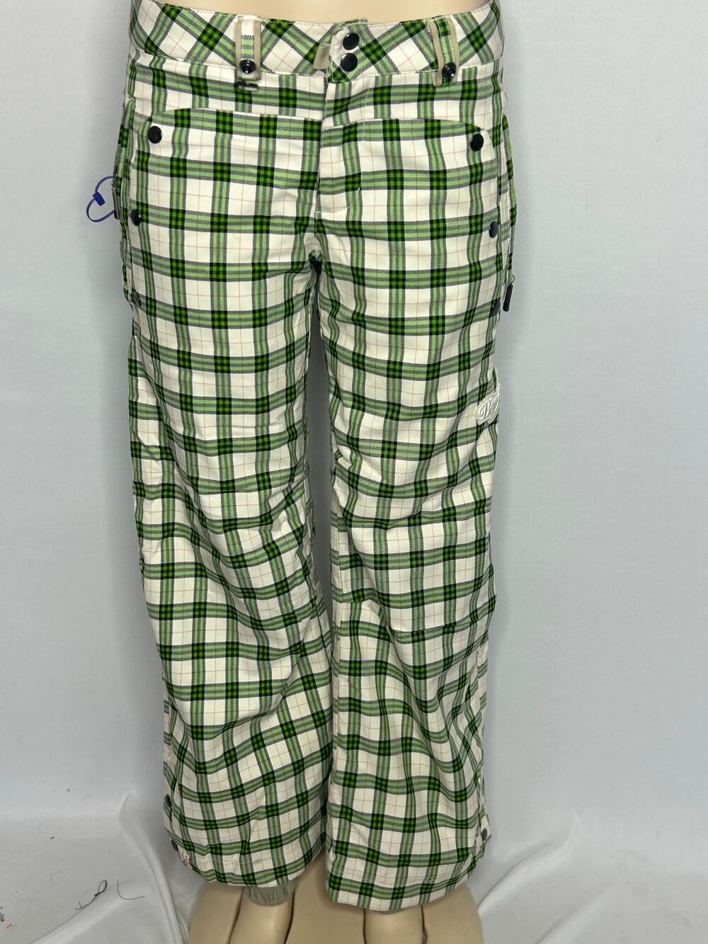 Bonfire Snowboarding Company Women’s Plaid Snow Pants Size S/M Green White Y2K
